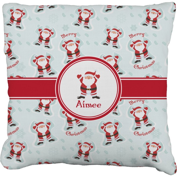 Custom Santa Clause Making Snow Angels Faux-Linen Throw Pillow 20" w/ Name or Text