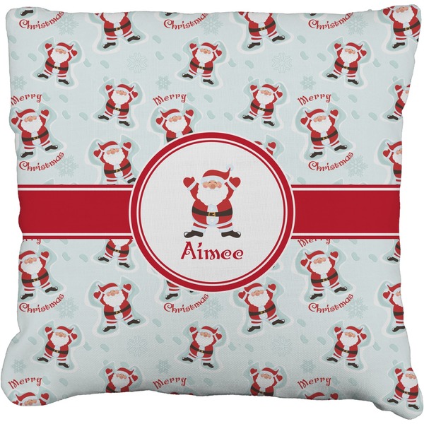Custom Santa Clause Making Snow Angels Faux-Linen Throw Pillow 26" w/ Name or Text