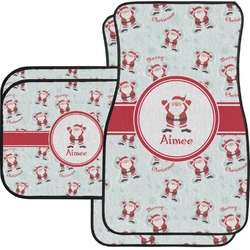 Santa Clause Making Snow Angels Car Floor Mats Set - 2 Front & 2 Back w/ Name or Text