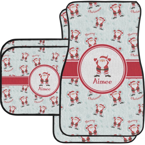 Custom Santa Clause Making Snow Angels Car Floor Mats Set - 2 Front & 2 Back w/ Name or Text