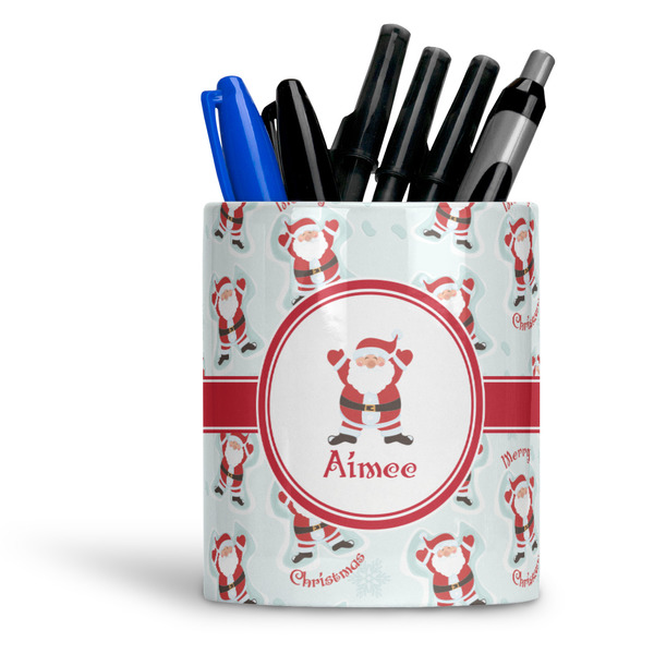Custom Santa Clause Making Snow Angels Ceramic Pen Holder
