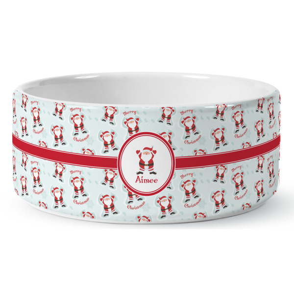 Custom Santa Clause Making Snow Angels Ceramic Dog Bowl (Personalized)