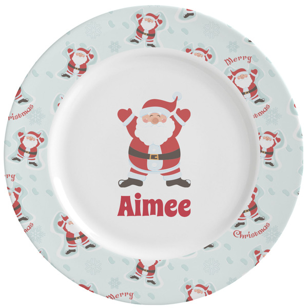 Custom Santa Clause Making Snow Angels Ceramic Dinner Plates (Set of 4) (Personalized)