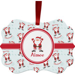 Santa Clause Making Snow Angels Metal Frame Ornament - Double Sided w/ Name or Text