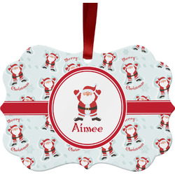 Santa Clause Making Snow Angels Metal Frame Ornament - Double Sided w/ Name or Text