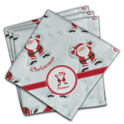 Santa Clause Making Snow Angels Cloth Dinner Napkins - Set of 4 w/ Name or Text