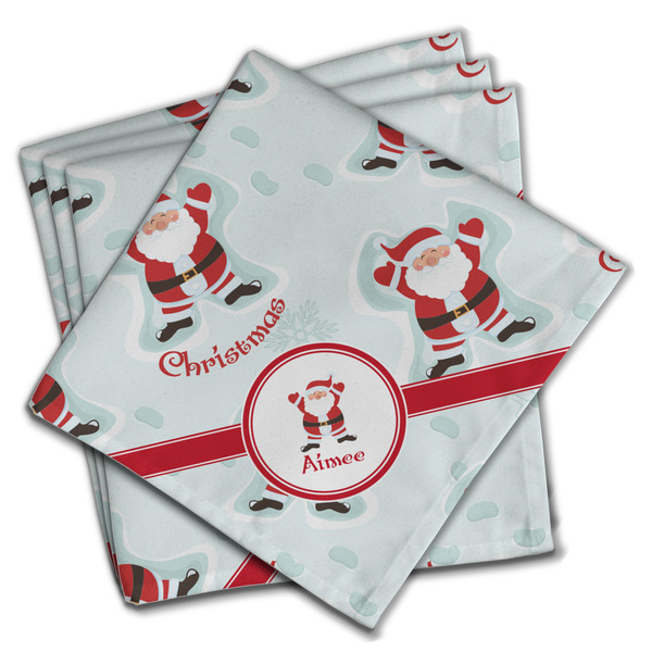Custom Santa Clause Making Snow Angels Cloth Dinner Napkins - Set of 4 w/ Name or Text