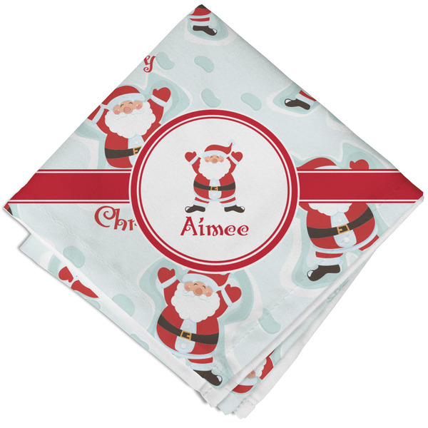 Custom Santa Clause Making Snow Angels Cloth Cocktail Napkin - Single w/ Name or Text