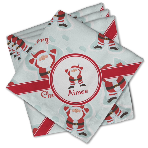 Custom Santa Clause Making Snow Angels Cloth Cocktail Napkins - Set of 4 w/ Name or Text