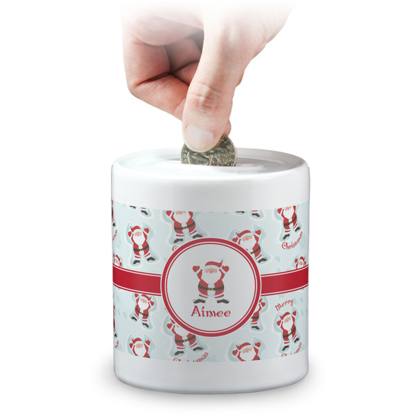 Custom Santa Clause Making Snow Angels Coin Bank (Personalized)