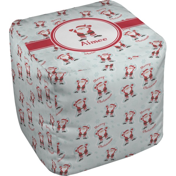 Custom Santa Clause Making Snow Angels Cube Pouf Ottoman - 18" w/ Name or Text