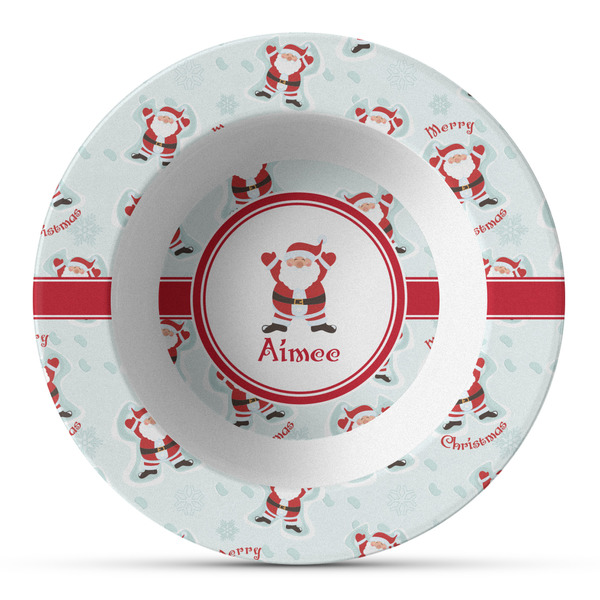 Custom Santa Clause Making Snow Angels Plastic Bowl - Microwave Safe - Composite Polymer (Personalized)
