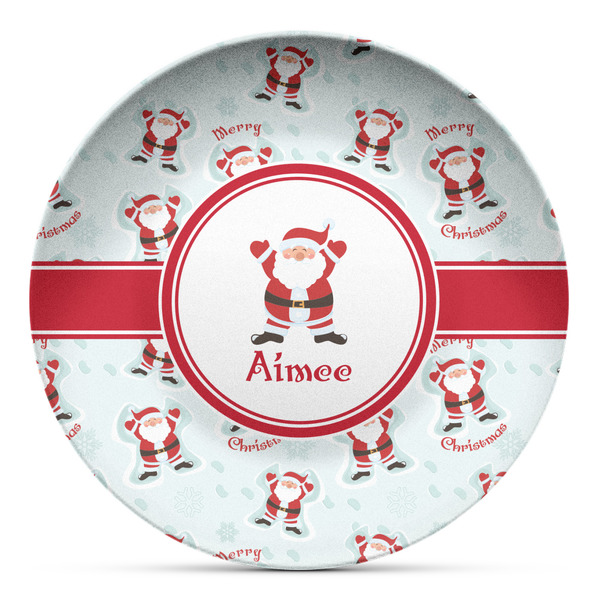Custom Santa Clause Making Snow Angels Microwave Safe Plastic Plate - Composite Polymer (Personalized)