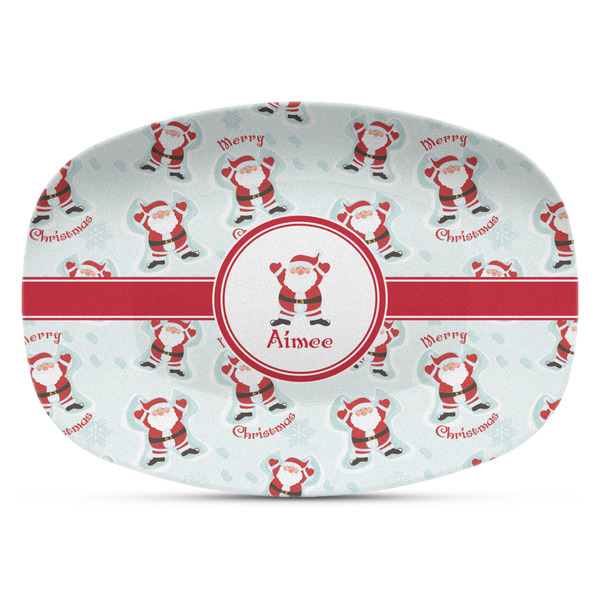 Custom Santa Clause Making Snow Angels Plastic Platter - Microwave & Oven Safe Composite Polymer (Personalized)