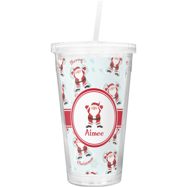 Custom Santa Clause Making Snow Angels Double Wall Tumbler with Straw (Personalized)