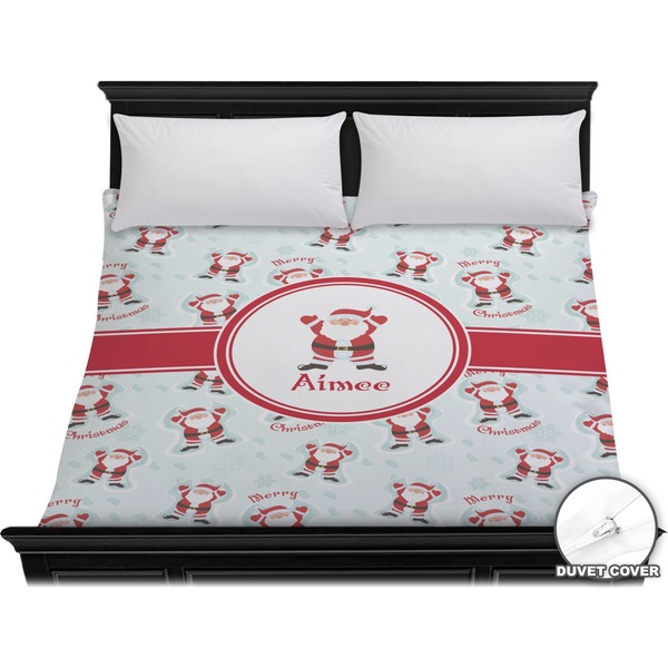Custom Santa Clause Making Snow Angels Duvet Cover - King w/ Name or Text