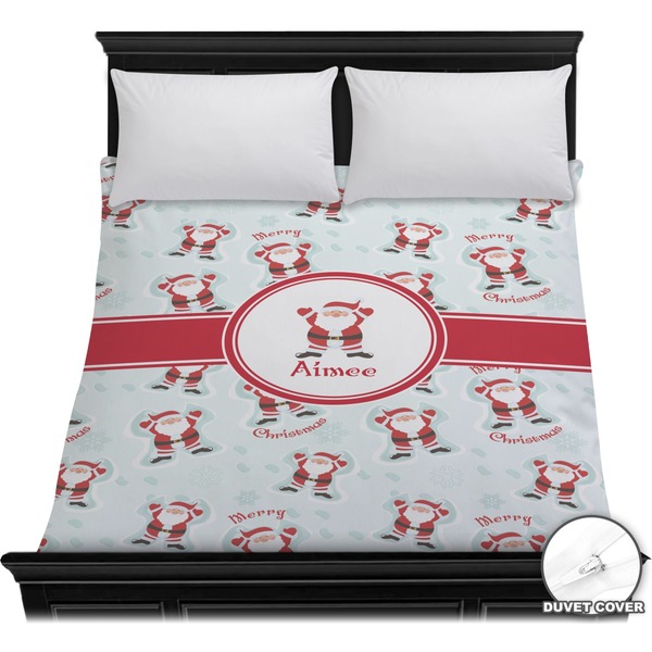 Custom Santa Clause Making Snow Angels Duvet Cover - Full / Queen w/ Name or Text