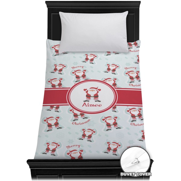 Custom Santa Clause Making Snow Angels Duvet Cover - Twin w/ Name or Text