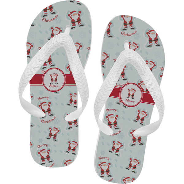 Custom Santa Clause Making Snow Angels Flip Flops (Personalized)