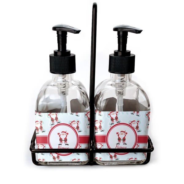 Custom Santa Clause Making Snow Angels Glass Soap & Lotion Bottle Set (Personalized)