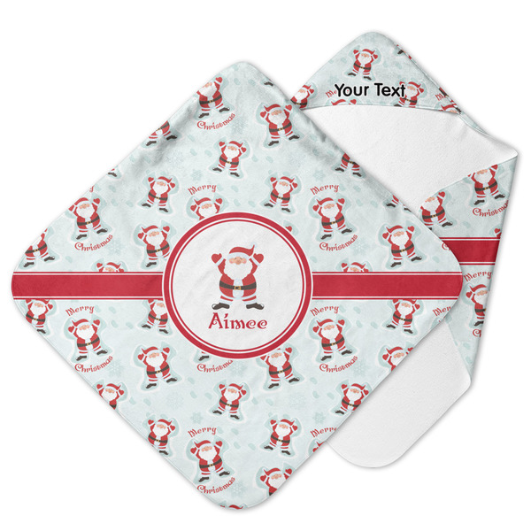 Custom Santa Clause Making Snow Angels Hooded Baby Towel w/ Name or Text