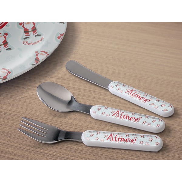 Santa Clause Making Snow Angels Kids Flatware w/ Plate