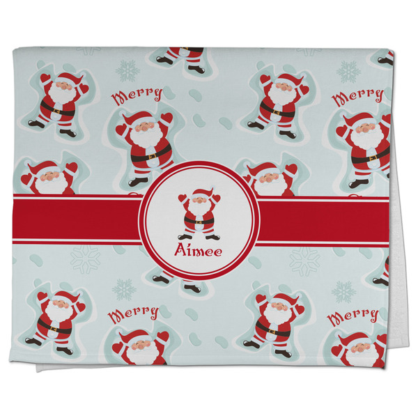 Custom Santa Clause Making Snow Angels Kitchen Towel - Poly Cotton w/ Name or Text
