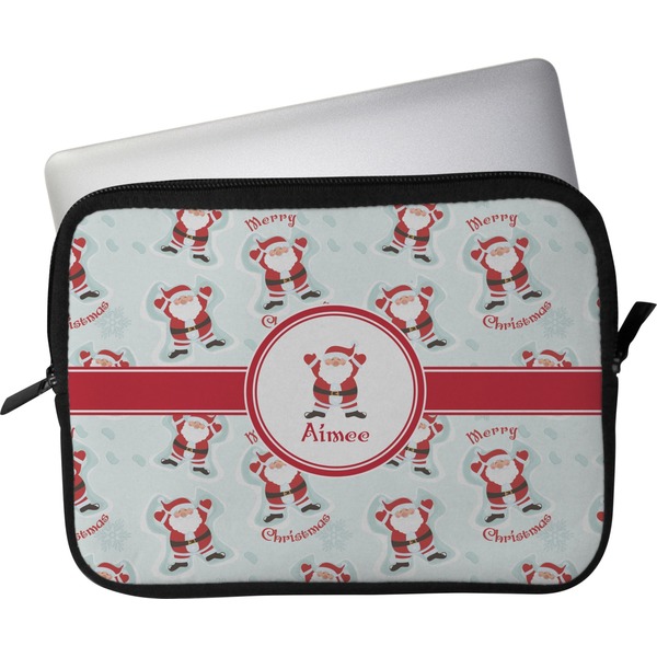 Custom Santa Clause Making Snow Angels Laptop Sleeve / Case - 15" w/ Name or Text