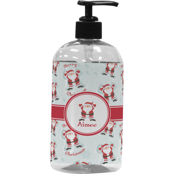 Custom Santa Clause Making Snow Angels Plastic Soap / Lotion Dispenser (16 oz - Large - Black) (Personalized)