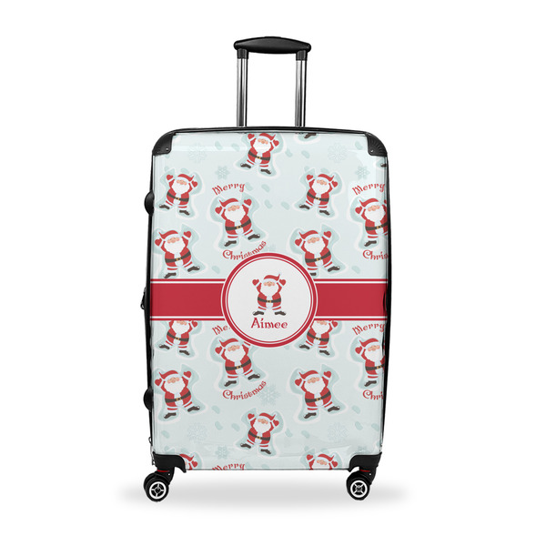 Custom Santa Clause Making Snow Angels Suitcase - 28" Large - Checked w/ Name or Text