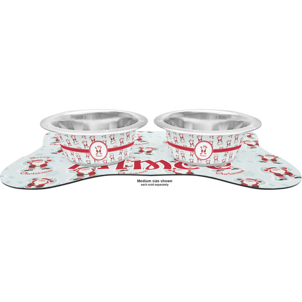 Santa Claus Metal Pet Bowls - On Dog Bone Shaped Mat
