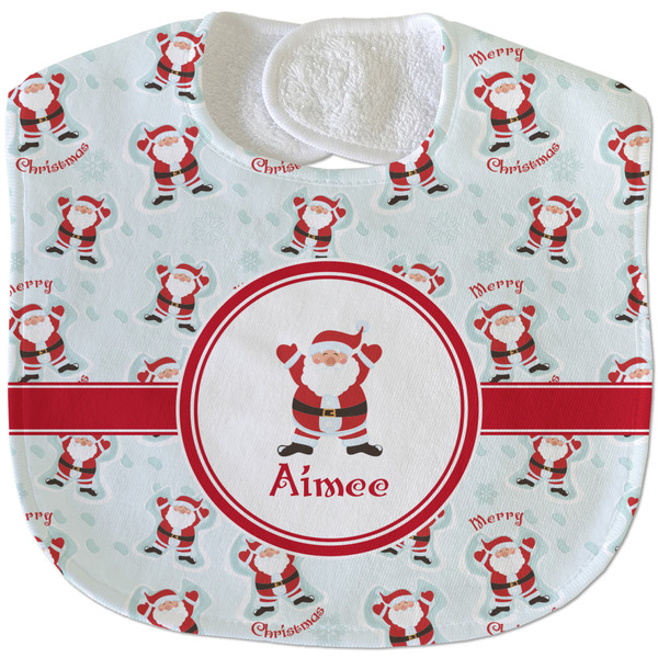 Custom Santa Clause Making Snow Angels Velour Baby Bib w/ Name or Text