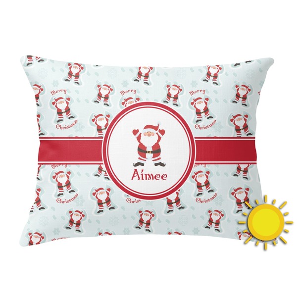 Custom Santa Clause Making Snow Angels Outdoor Throw Pillow (Rectangular) w/ Name or Text