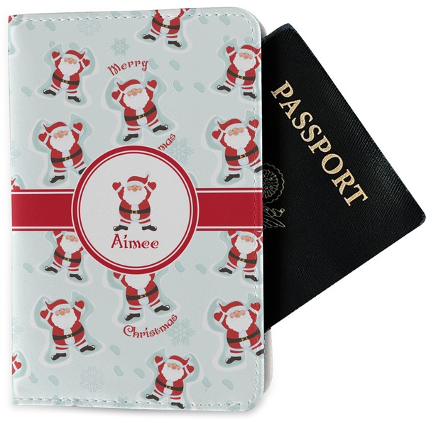 Custom Santa Clause Making Snow Angels Passport Holder - Fabric w/ Name or Text