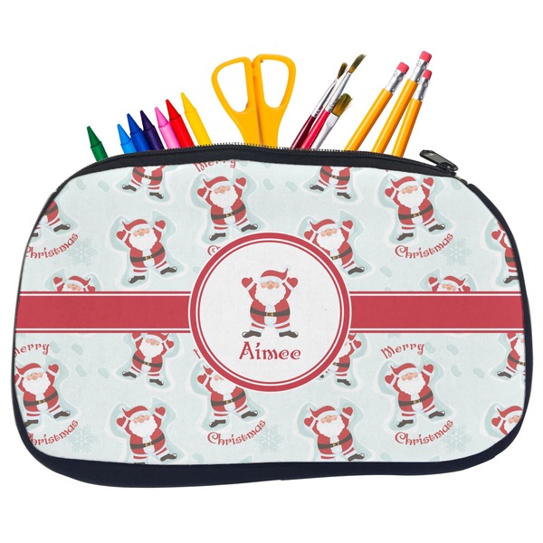 Custom Santa Clause Making Snow Angels Neoprene Pencil Case - Medium w/ Name or Text
