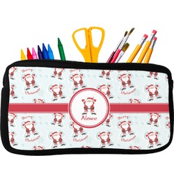Santa Clause Making Snow Angels Neoprene Pencil Case - Small w/ Name or Text