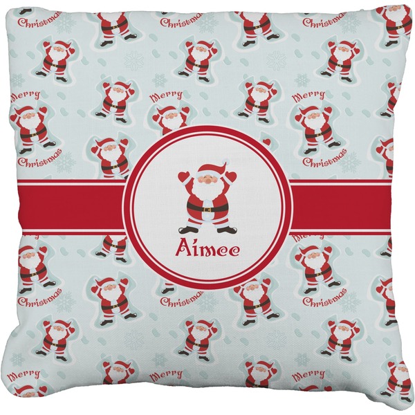 Custom Santa Clause Making Snow Angels Faux-Linen Throw Pillow (Personalized)