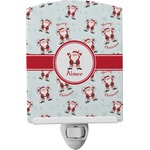 Santa Clause Making Snow Angels Ceramic Night Light w/ Name or Text