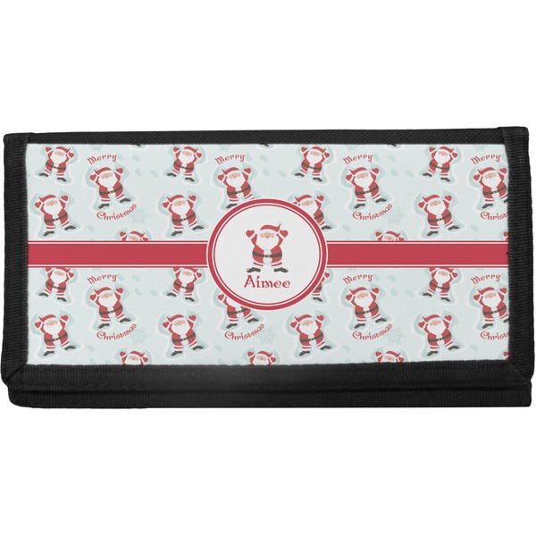 Custom Santa Clause Making Snow Angels Canvas Checkbook Cover w/ Name or Text