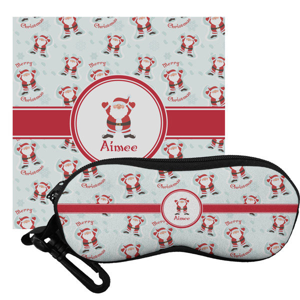 Custom Santa Clause Making Snow Angels Eyeglass Case & Cloth w/ Name or Text