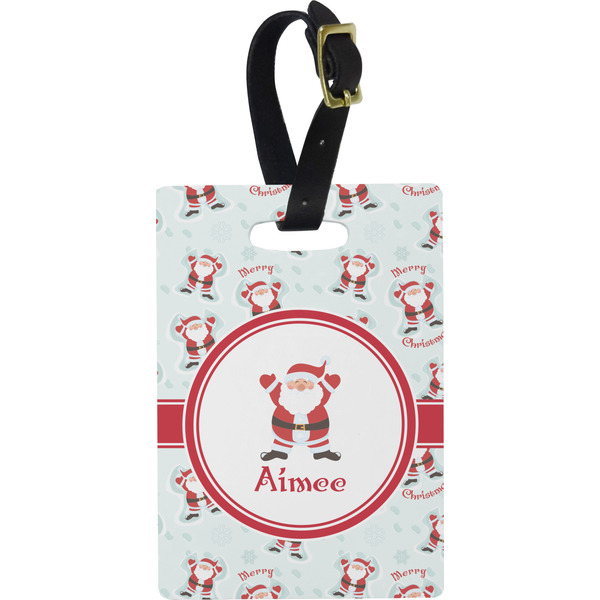 Custom Santa Clause Making Snow Angels Plastic Luggage Tag - Rectangular w/ Name or Text