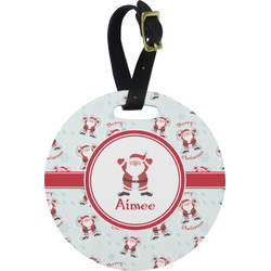 Santa Clause Making Snow Angels Plastic Luggage Tag - Round (Personalized)
