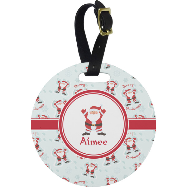 Custom Santa Clause Making Snow Angels Plastic Luggage Tag - Round (Personalized)