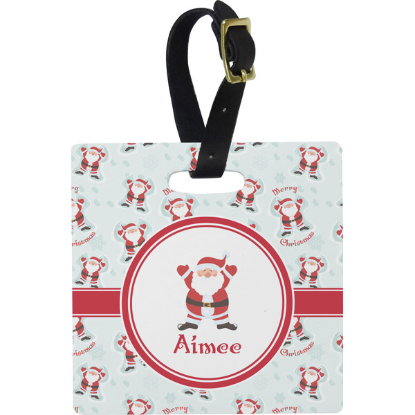 Custom Santa Clause Making Snow Angels Plastic Luggage Tag - Square w/ Name or Text