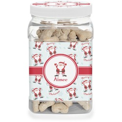 Santa Clause Making Snow Angels Dog Treat Jar w/ Name or Text