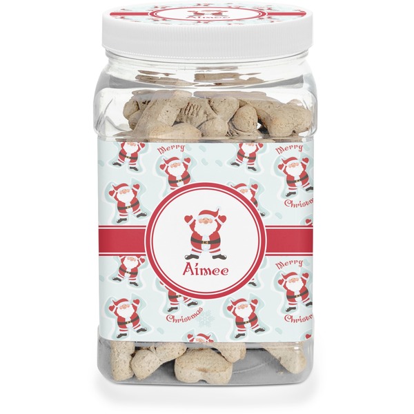 Custom Santa Clause Making Snow Angels Dog Treat Jar w/ Name or Text