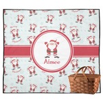 Santa Clause Making Snow Angels Outdoor Picnic Blanket w/ Name or Text