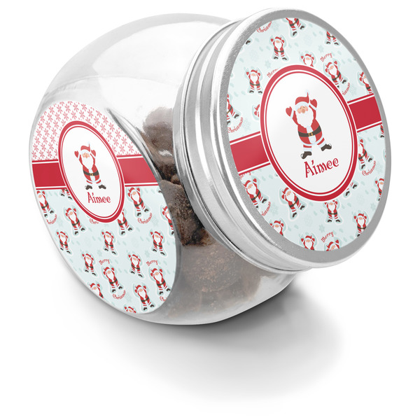 Custom Santa Clause Making Snow Angels Puppy Treat Jar (Personalized)