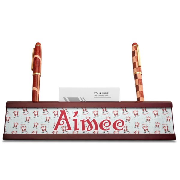 Santa Claus Red Mahogany Nameplates with Business Card Holder - Straight