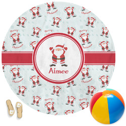 Santa Clause Making Snow Angels Round Beach Towel (Personalized)